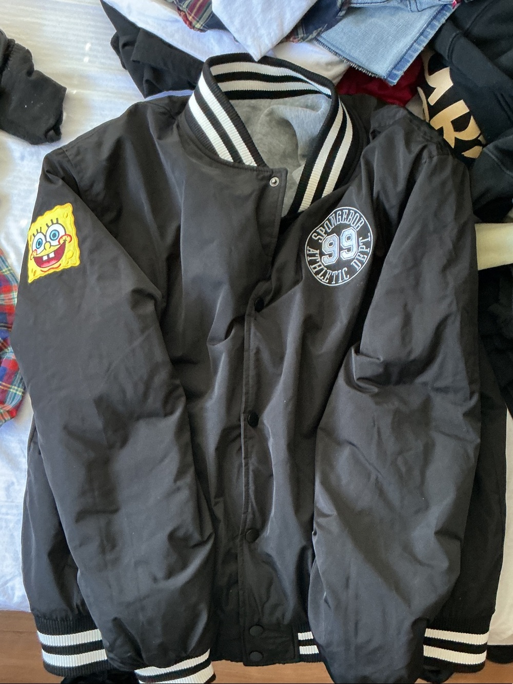 adidas Black Bomber Jacket with Yellow SpongeBob Patch